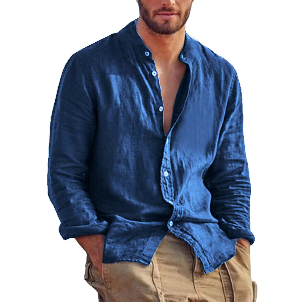 Men's Casual Stand Collar Long Sleeve Shirt