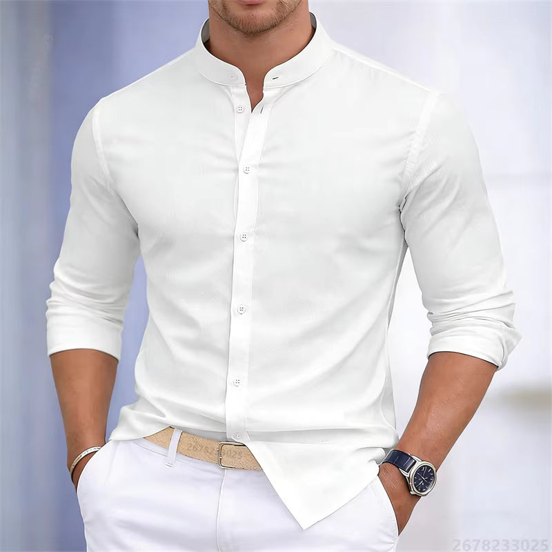 Men's Casual Stand Collar Long Sleeve Shirt
