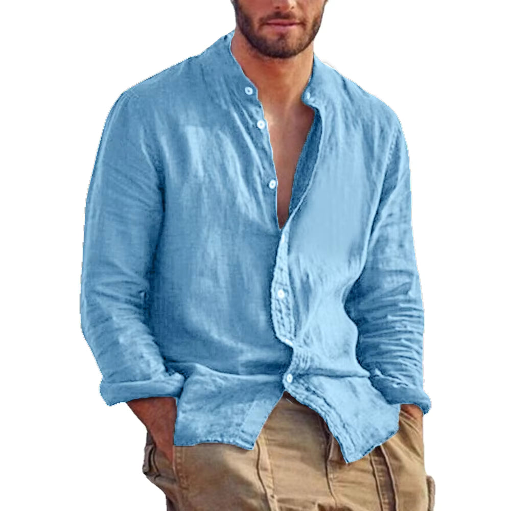 Men's Casual Stand Collar Long Sleeve Shirt