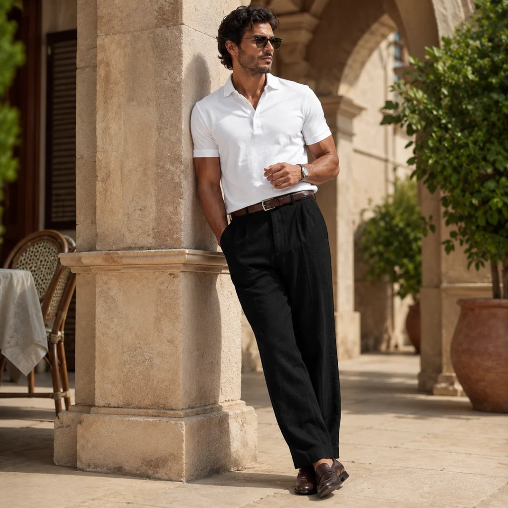 Men's Classic Straight-Leg Loose Fit Linen Trousers