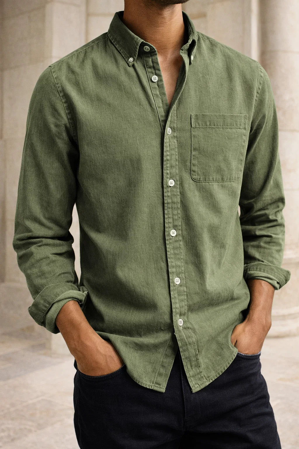 Men's Cotton Button-Down Casual Shirt