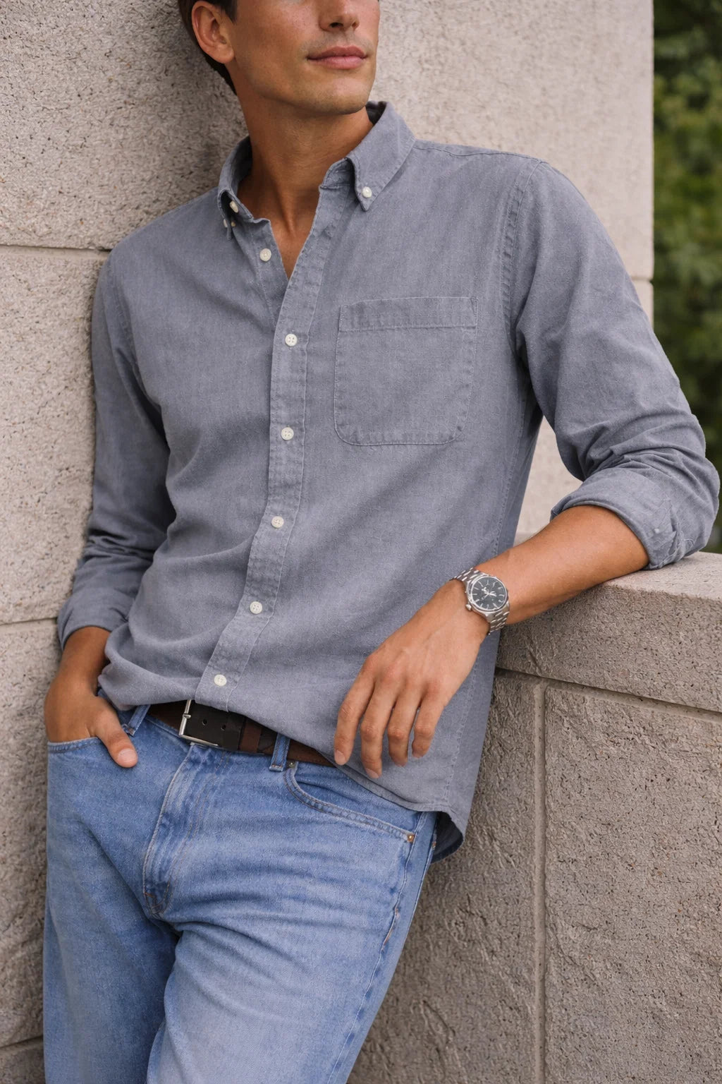 Men's Cotton Button-Down Casual Shirt