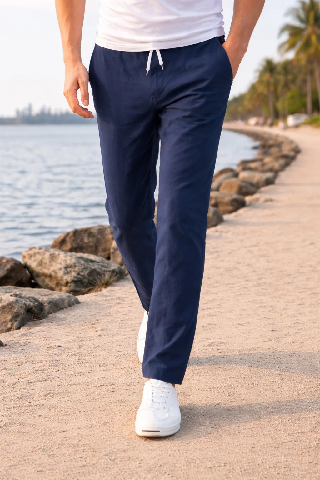Men's Cotton Drawstring Casual Trousers