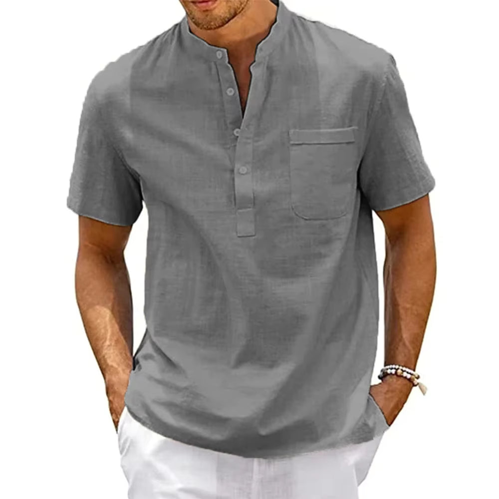 Men's Cotton Linen Henley Shirt
