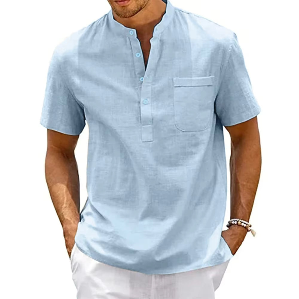 Men's Cotton Linen Henley Shirt