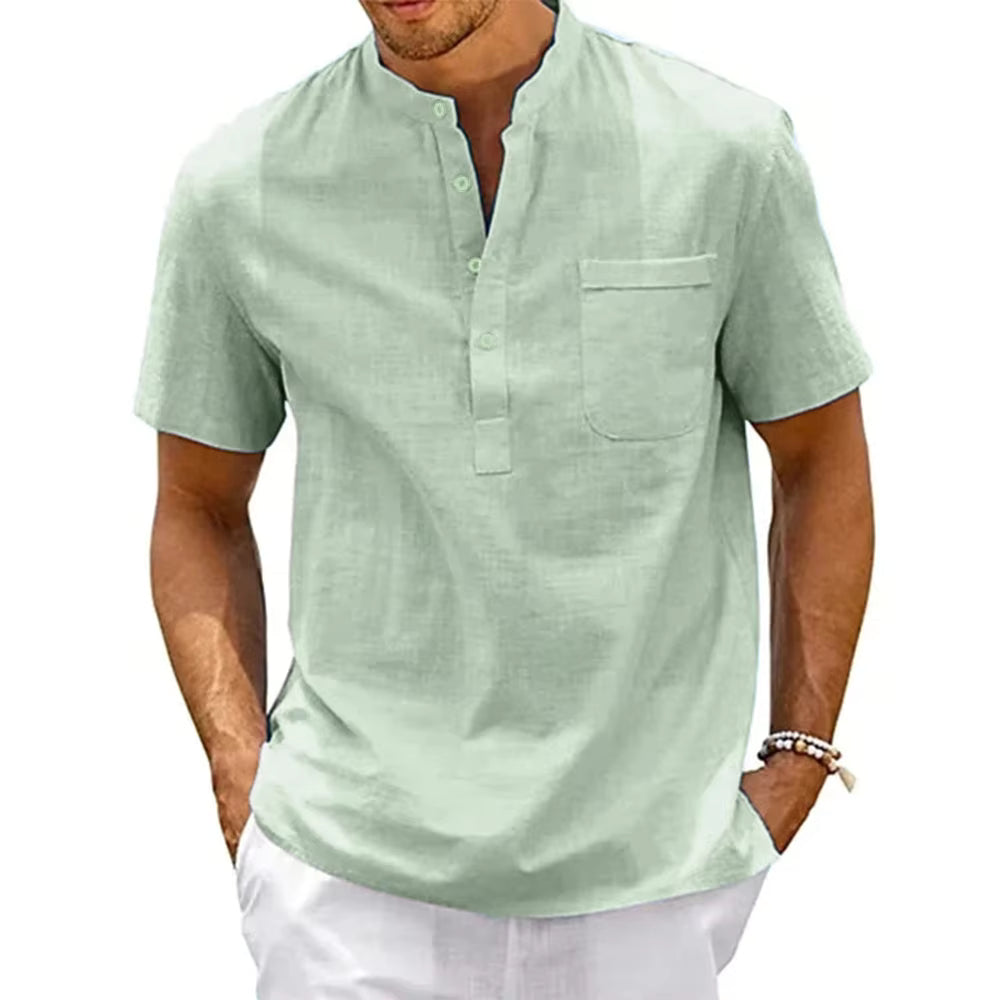 Men's Cotton Linen Henley Shirt