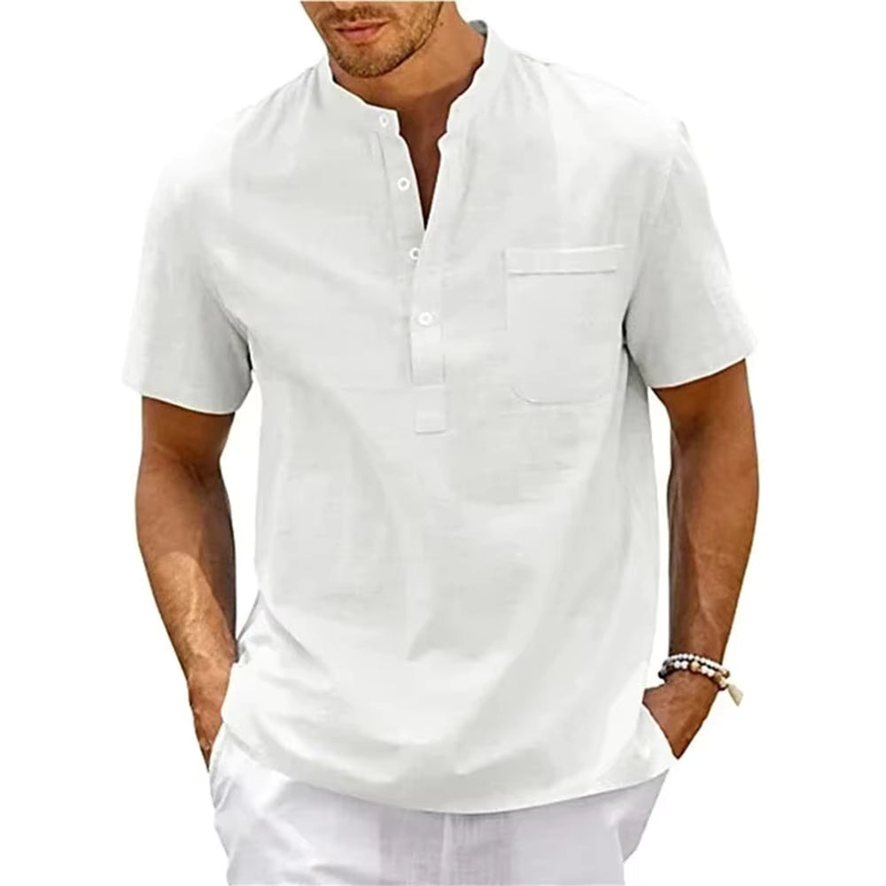 Men's Cotton Linen Henley Shirt