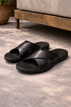 Men's Cross Strap Leather Slide Sandals