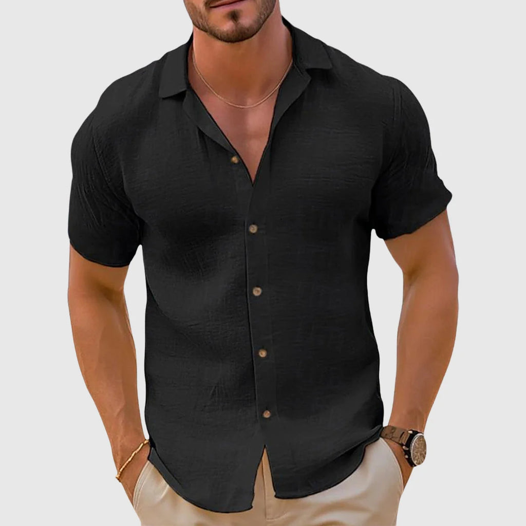 Men's Linen-Blend Short-Sleeve Shirt