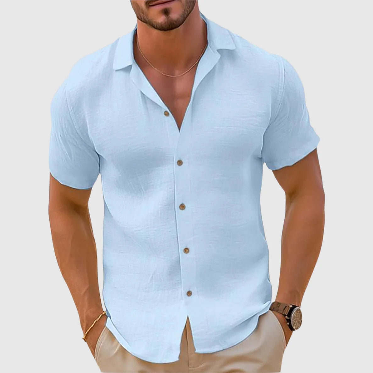 Men's Linen-Blend Short-Sleeve Shirt