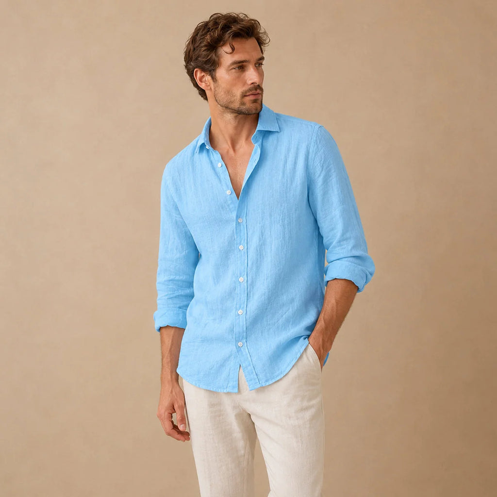 Men's Linen Casual Relaxed Button-Down Shirt