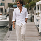 Men's Linen Casual Relaxed Button-Down Shirt