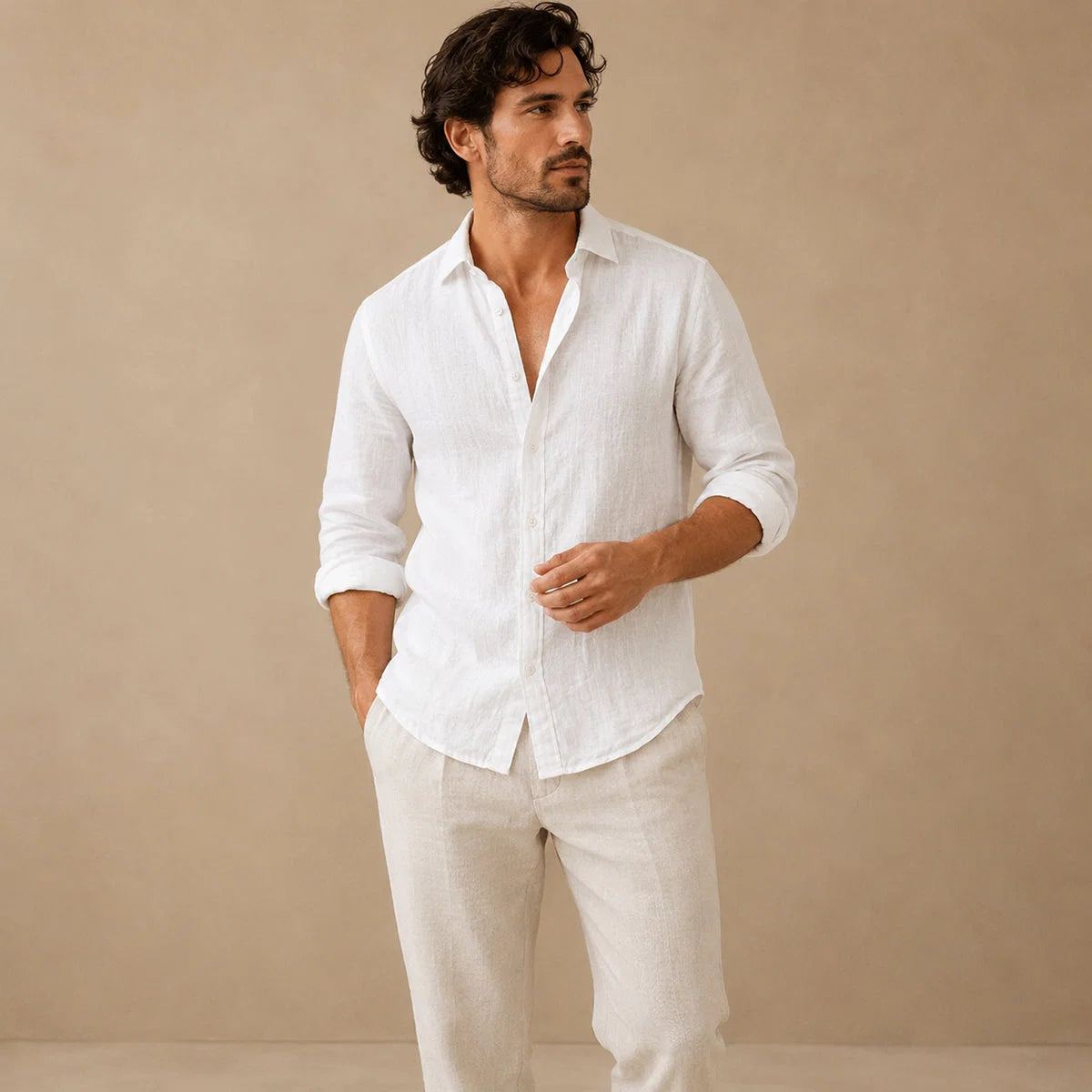 Men's Linen Casual Relaxed Button-Down Shirt