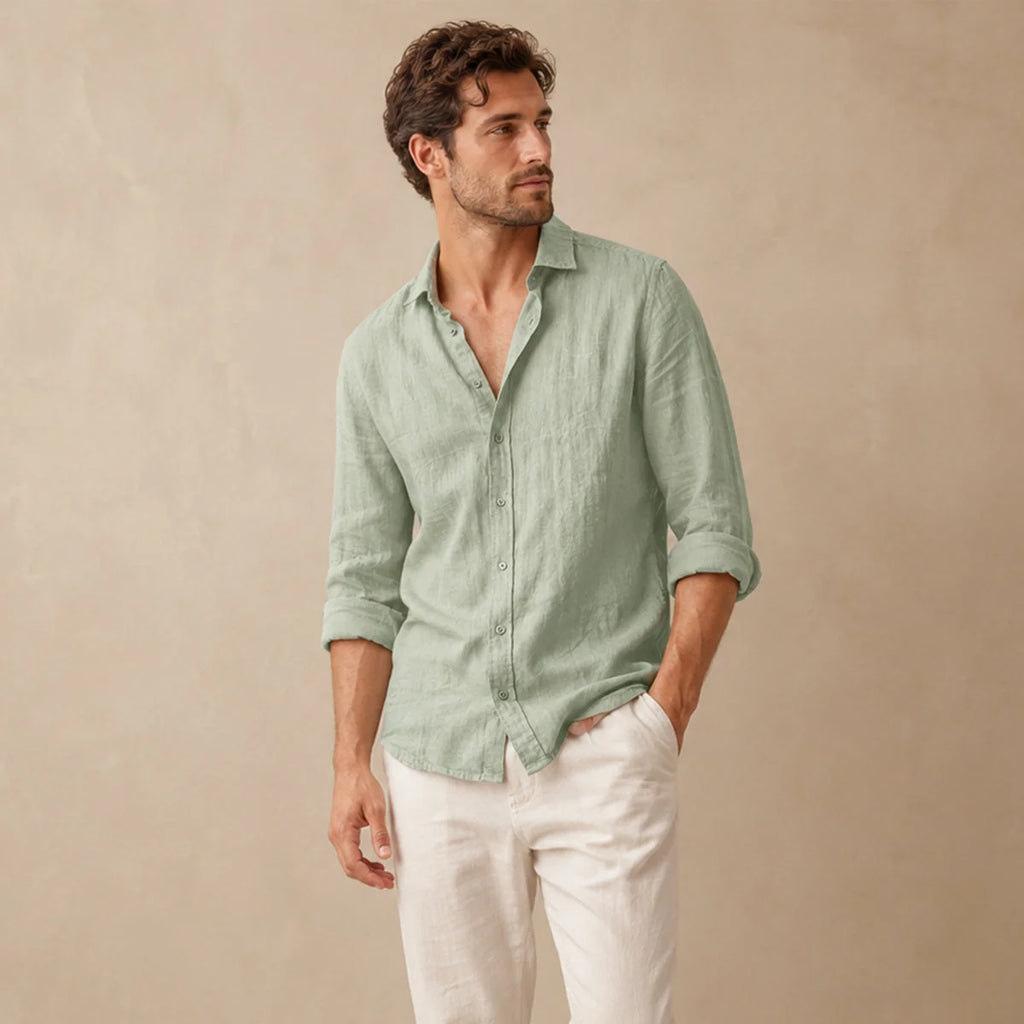 Men's Linen Casual Relaxed Button-Down Shirt