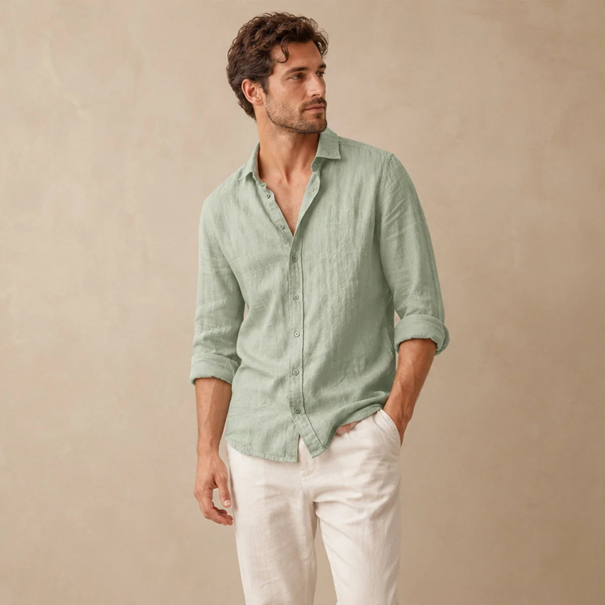 Men's Linen Casual Relaxed Button-Down Shirt