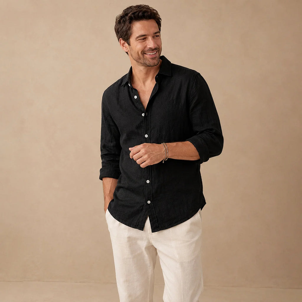 Men's Linen Casual Relaxed Button-Down Shirt