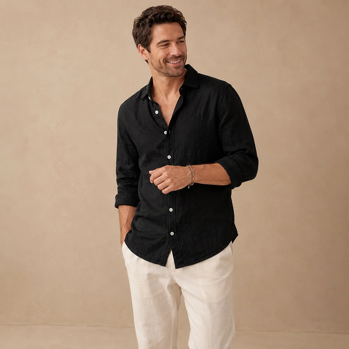 Men's Linen Casual Relaxed Button-Down Shirt