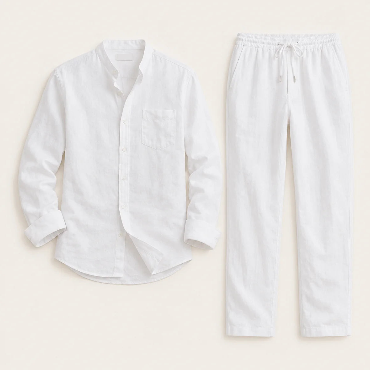 Men's Linen Casual Relaxed Shirt and Trousers Set