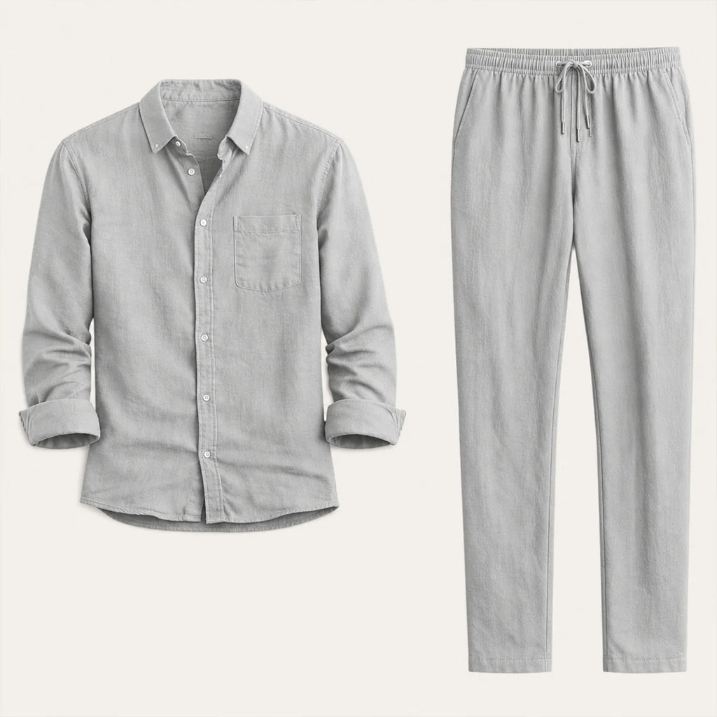 Men's Linen Casual Relaxed Shirt and Trousers Set