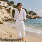 Men's Linen Casual Relaxed Shirt and Trousers Set