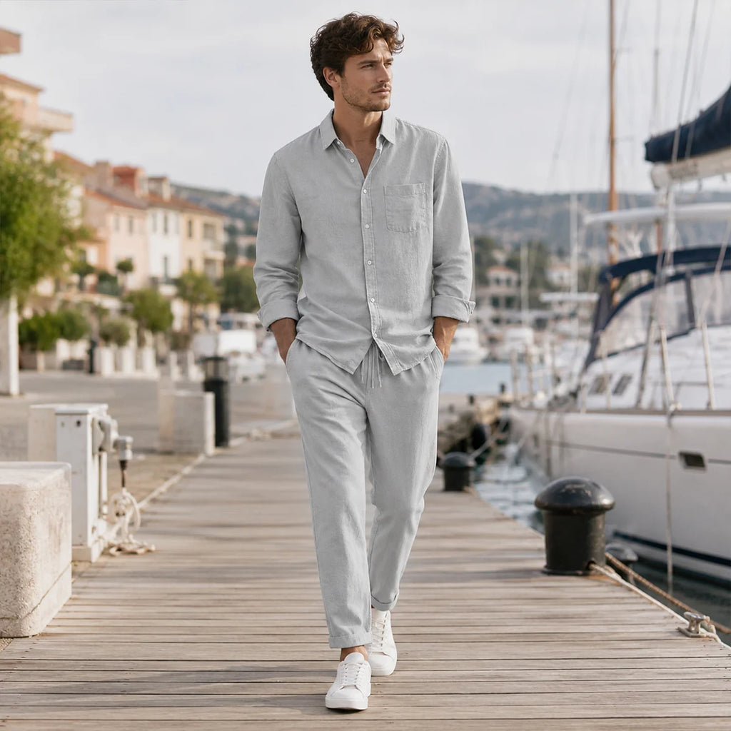 Men's Linen Casual Relaxed Shirt and Trousers Set