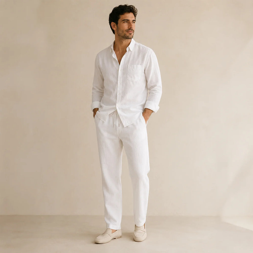 Men's Linen Casual Relaxed Shirt and Trousers Set