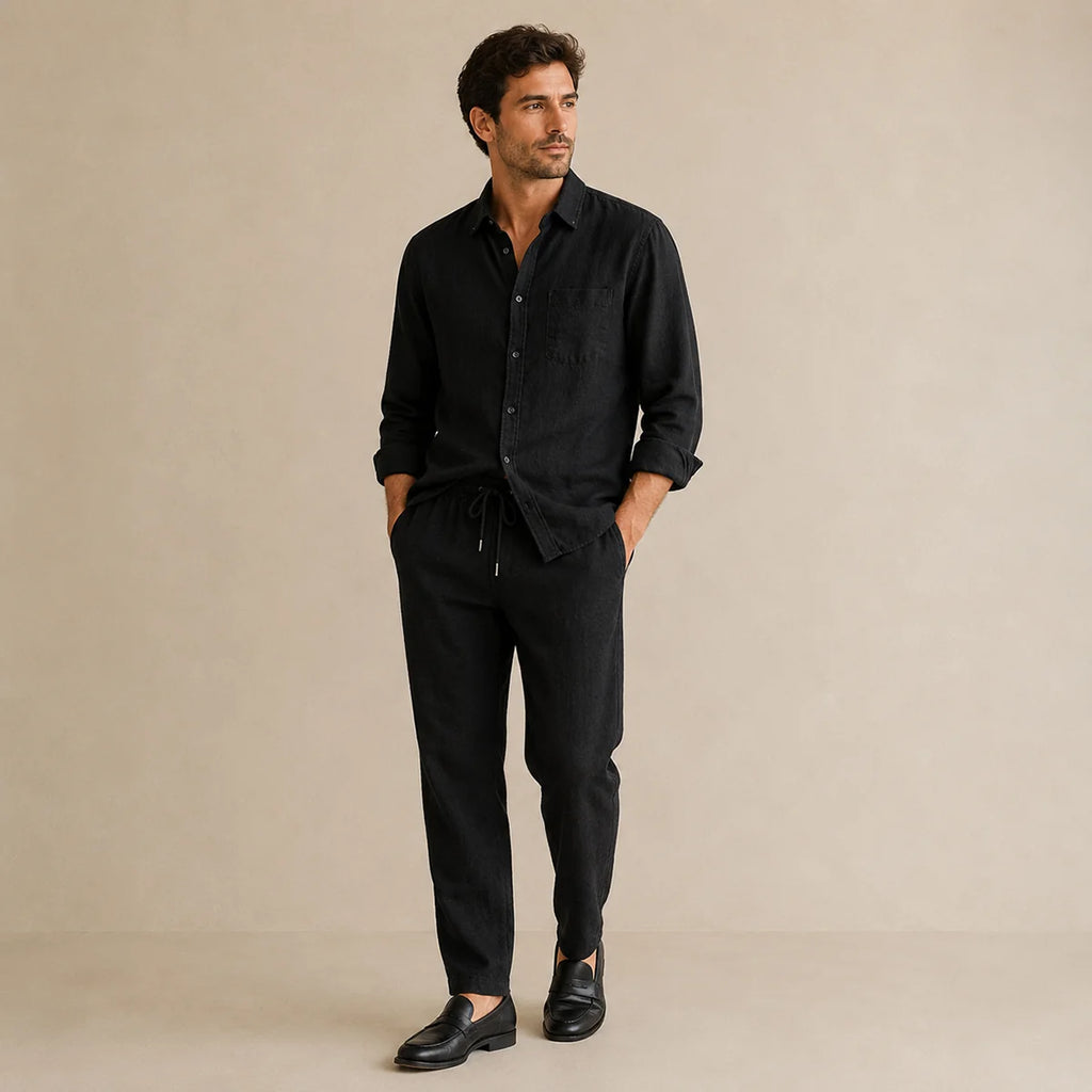 Men's Linen Casual Relaxed Shirt and Trousers Set