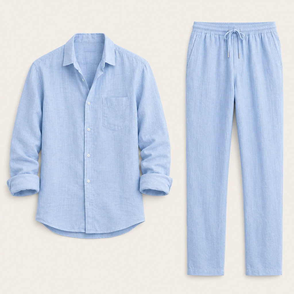 Men's Linen Casual Relaxed Shirt and Trousers Set