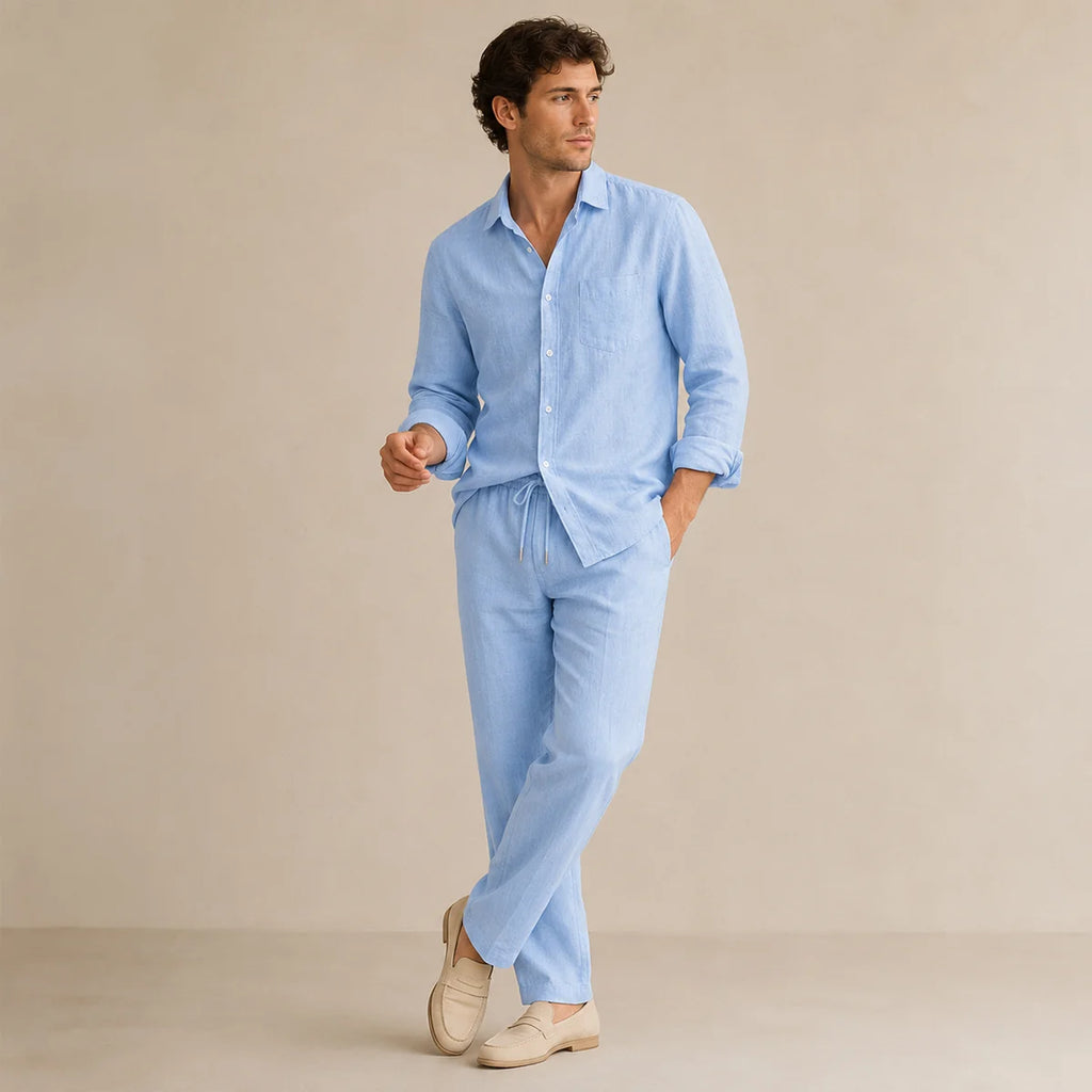 Men's Linen Casual Relaxed Shirt and Trousers Set