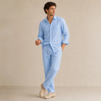 Men's Linen Casual Relaxed Shirt and Trousers Set