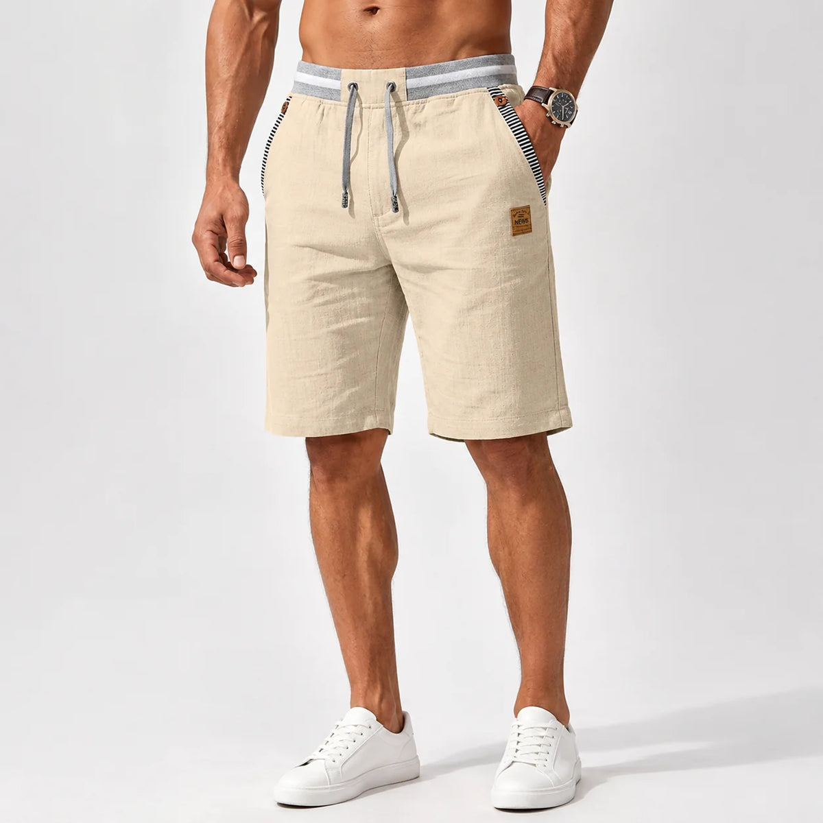 Men's Linen-Look Drawstring Beach Shorts