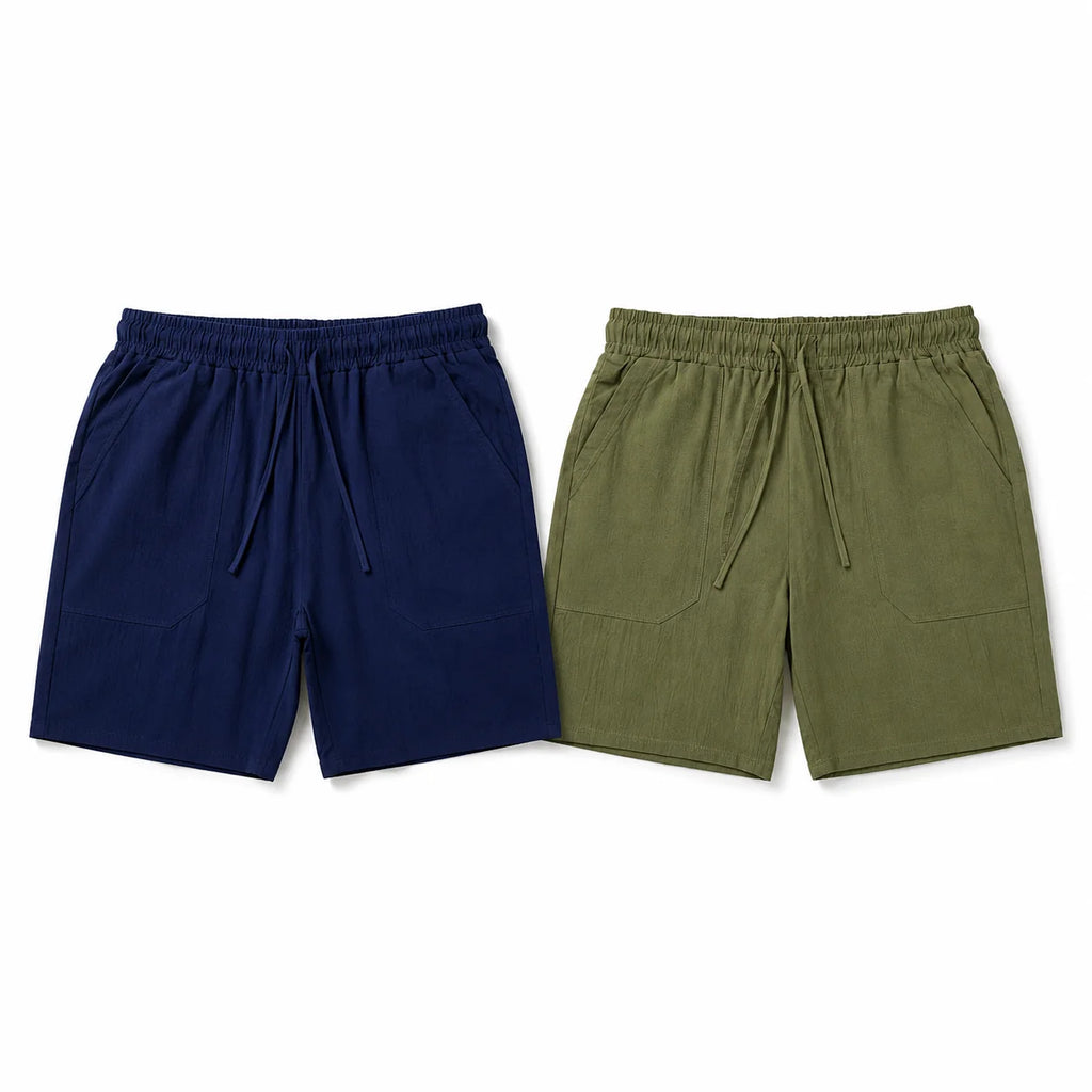 Men's Linen-Look Drawstring Casual Shorts 2-Pack