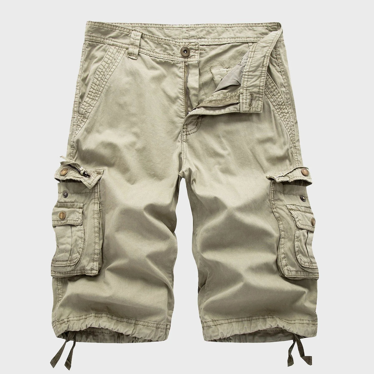 Men's Multi-Pocket Drawstring Cotton Blend Cargo Shorts
