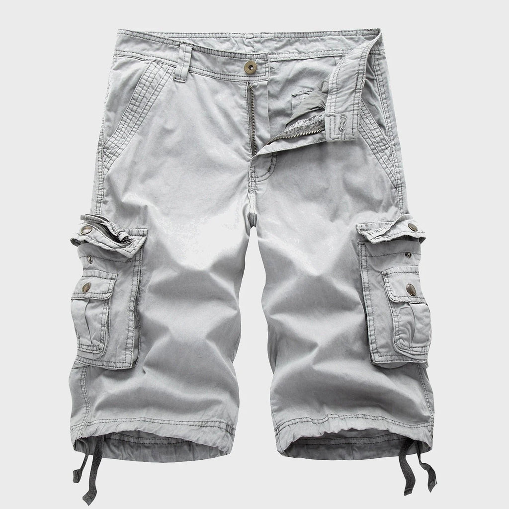 Men's Multi-Pocket Drawstring Cotton Blend Cargo Shorts