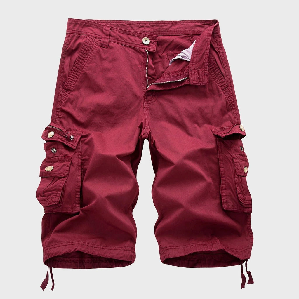 Men's Multi-Pocket Drawstring Cotton Blend Cargo Shorts