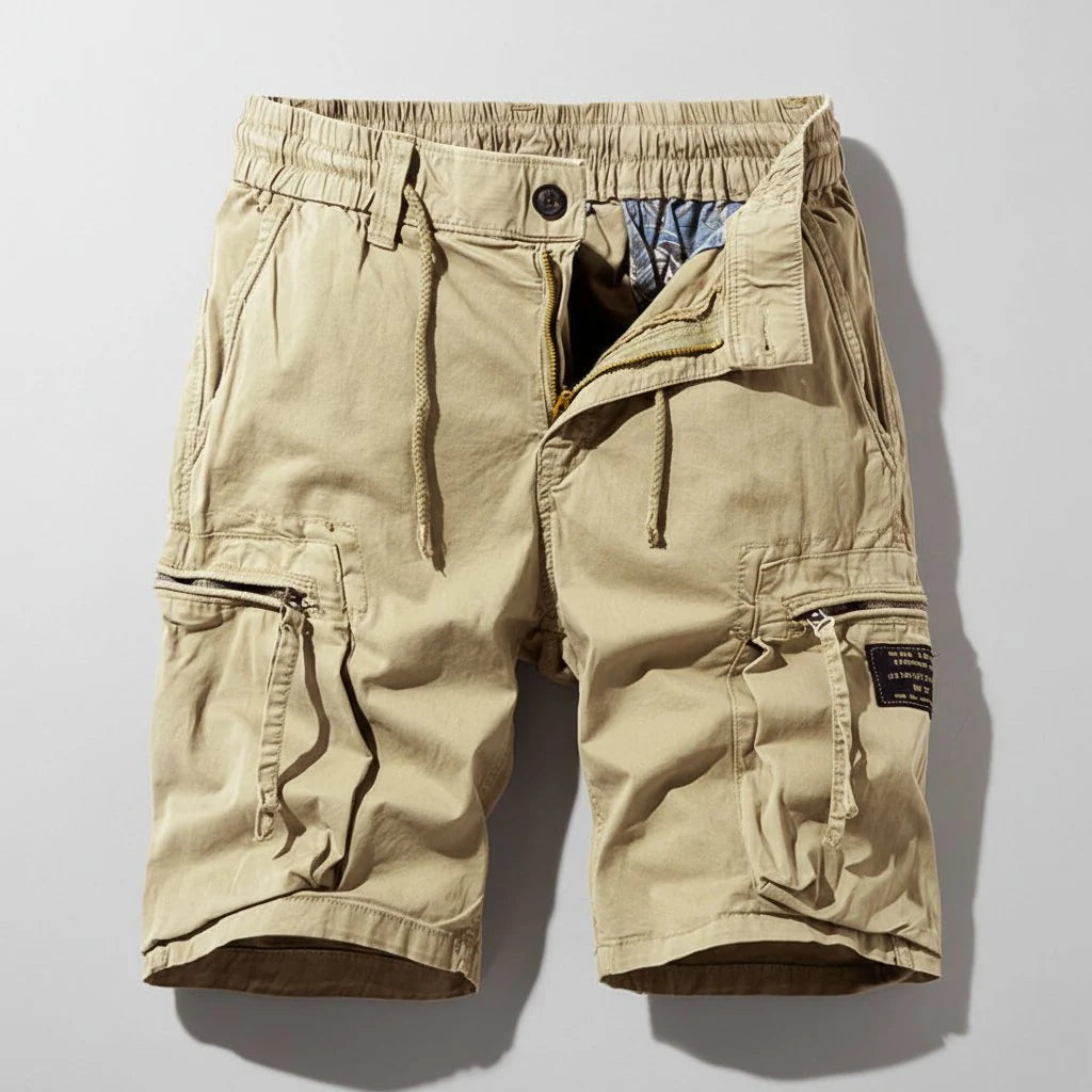 Men's Multi-Pocket Elastic-Waist Combat Cargo Shorts