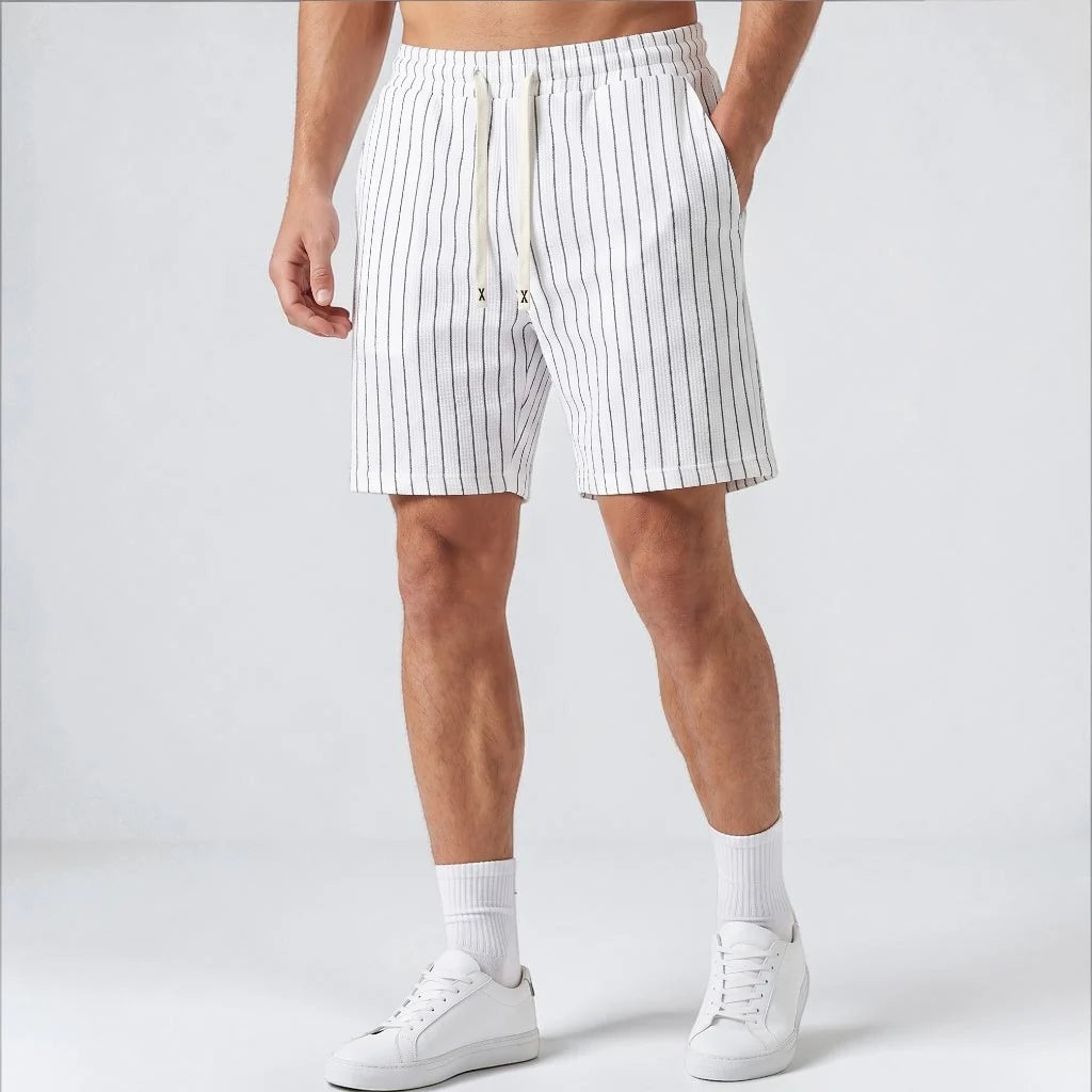 Men's Pinstripe Elastic Drawstring Beach Shorts