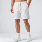 Men's Pinstripe Elastic Drawstring Beach Shorts