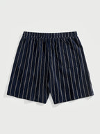 Men's Pinstripe Elastic Drawstring Beach Shorts