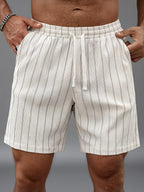 Men's Pinstripe Elastic Drawstring Beach Shorts