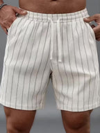 Men's Pinstripe Elastic Drawstring Beach Shorts