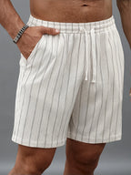 Men's Pinstripe Elastic Drawstring Beach Shorts