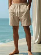 Men's Pinstripe Elastic Drawstring Beach Shorts