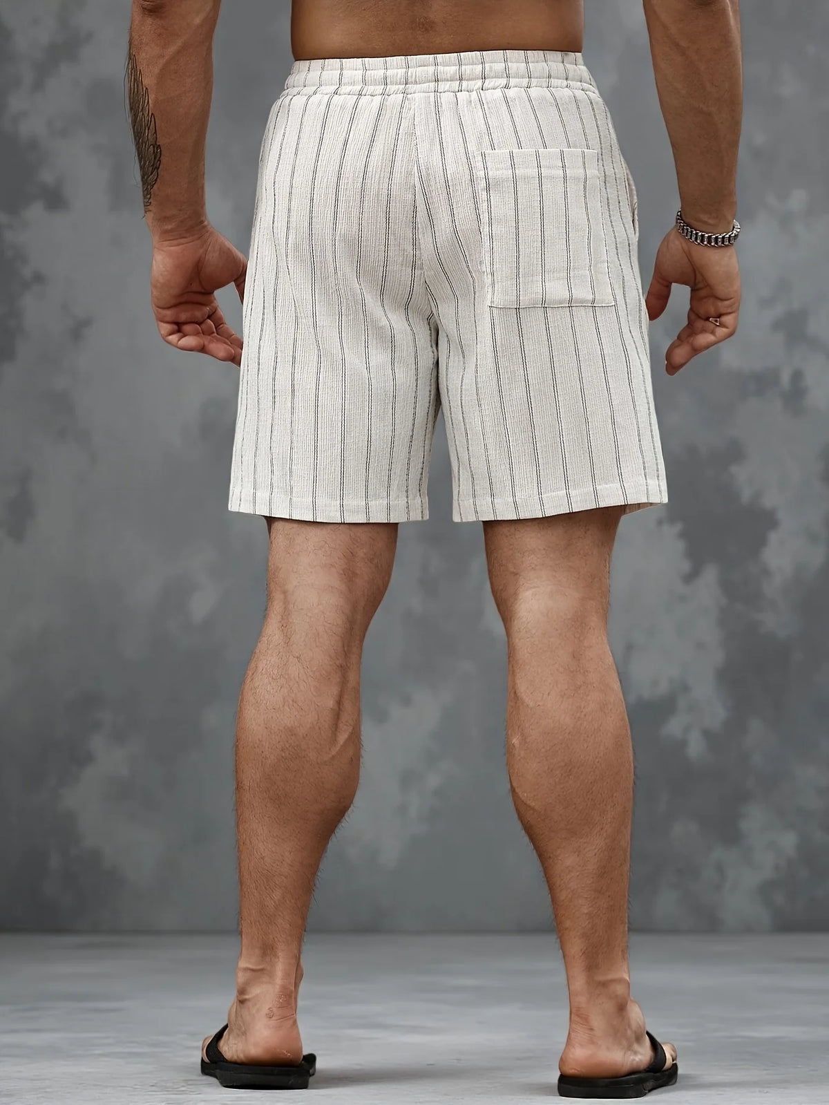 Men's Pinstripe Elastic Drawstring Beach Shorts