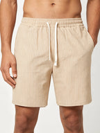 Men's Pinstripe Linen-Look Drawstring Casual Shorts