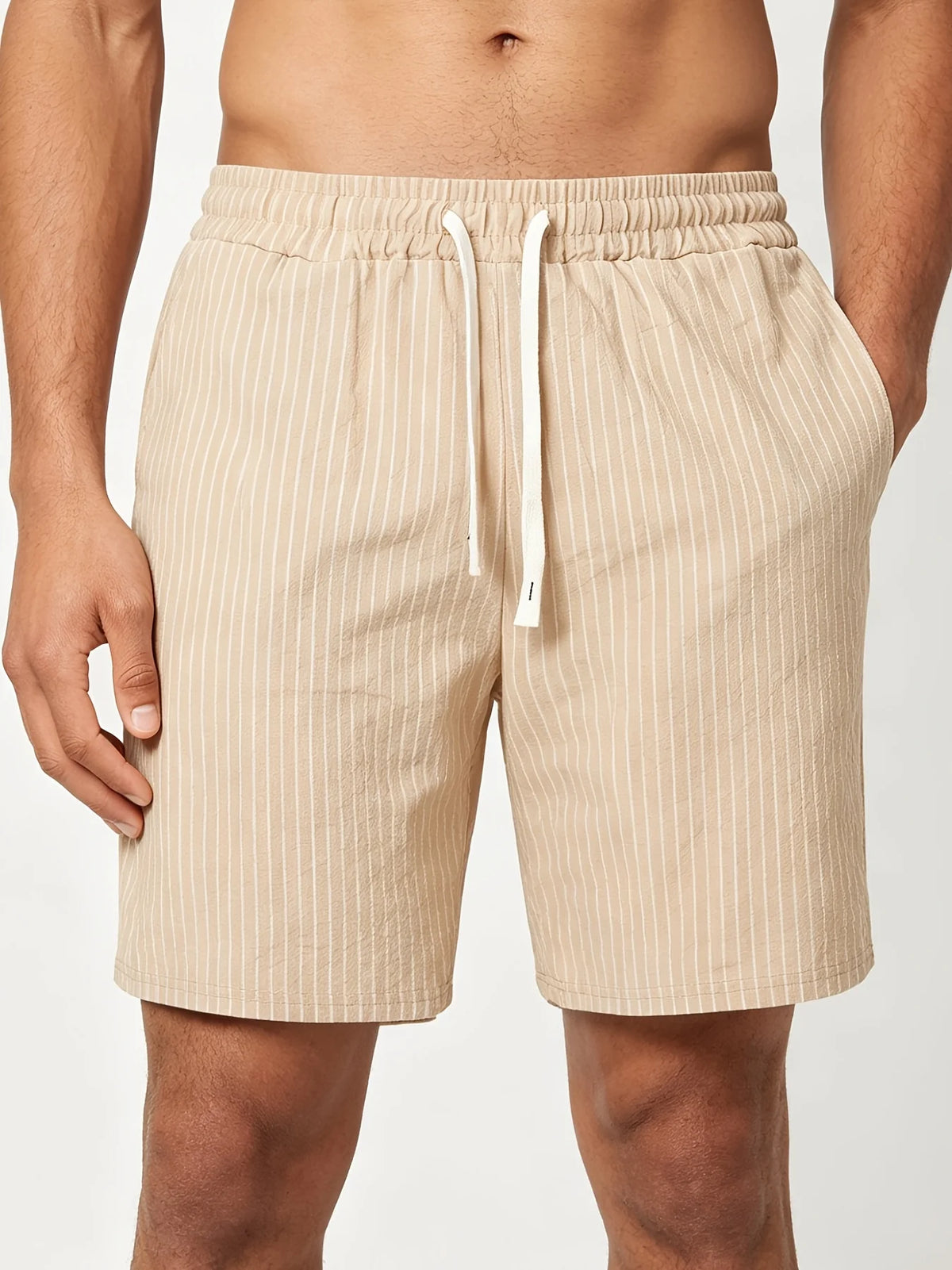 Men's Pinstripe Linen-Look Drawstring Casual Shorts