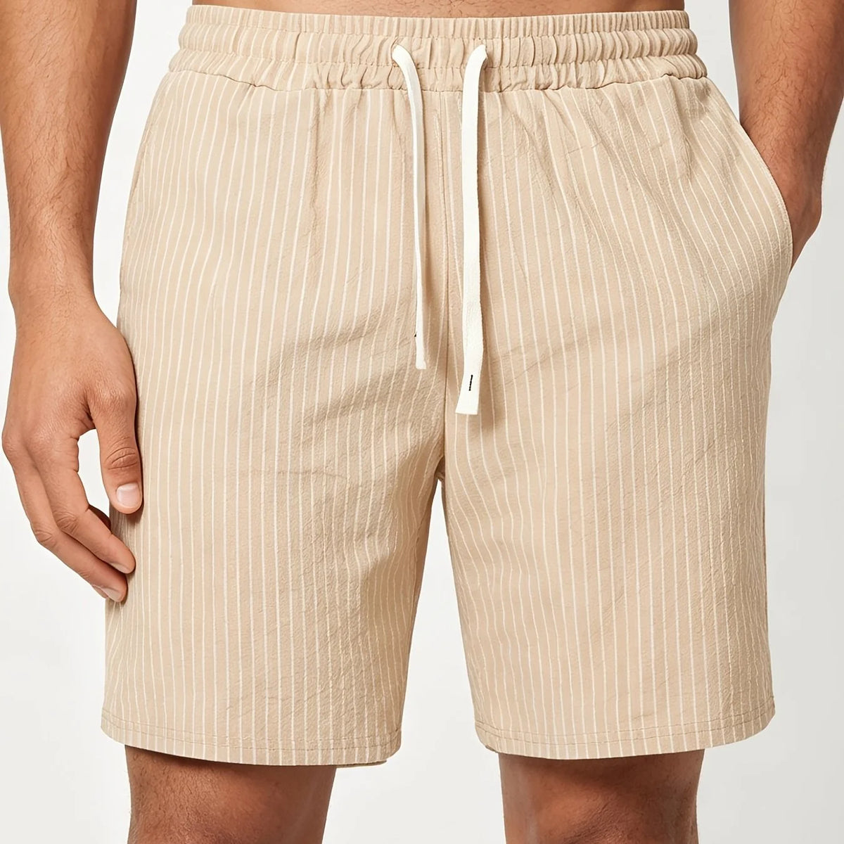 Men's Pinstripe Linen-Look Drawstring Casual Shorts