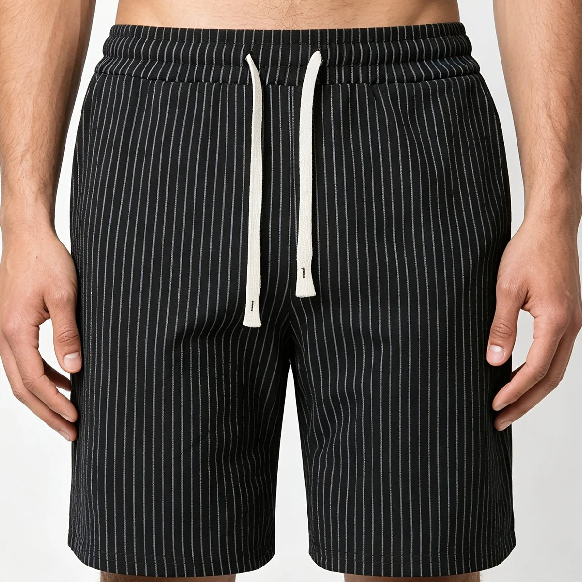 Men's Pinstripe Linen-Look Drawstring Casual Shorts