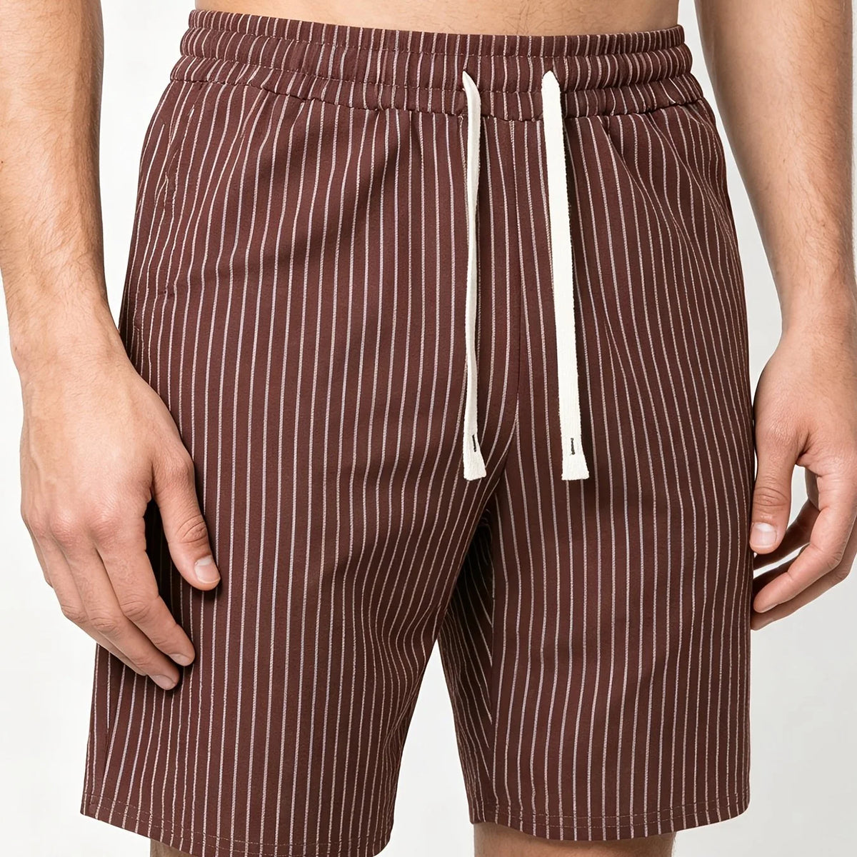 Men's Pinstripe Linen-Look Drawstring Casual Shorts