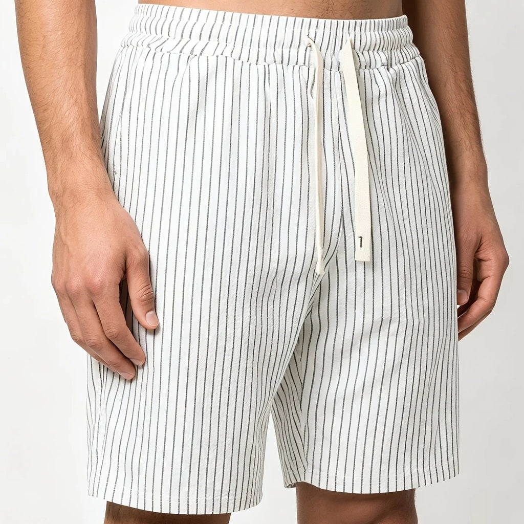 Men's Pinstripe Linen-Look Drawstring Casual Shorts